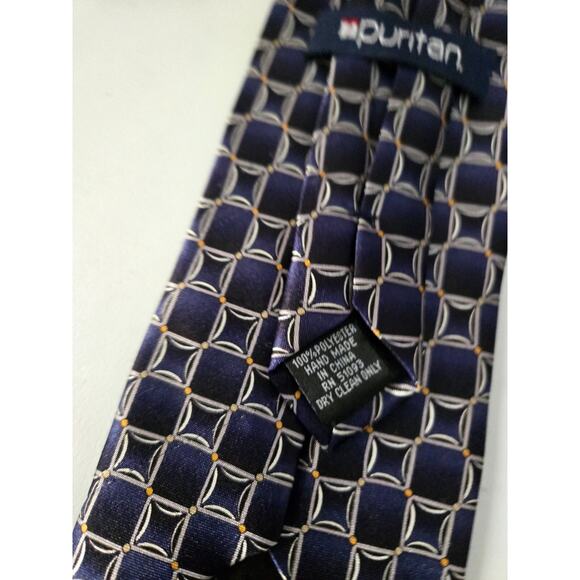 Puritan 20" Tie Clip On Blue and White Geometric‎ Pattern 100% Polyester - Picture 5 of 6